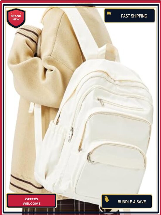 High School College Backpack with Lots of Pockets, Lightweight Nylon Daypack